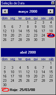 Calend�rio para sele��o da data do preg�o