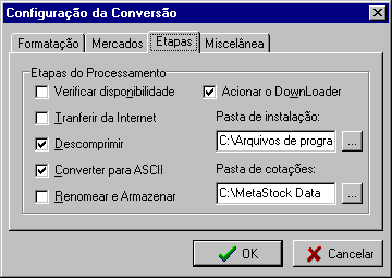 Sele��o das etapas de processamento do BDI