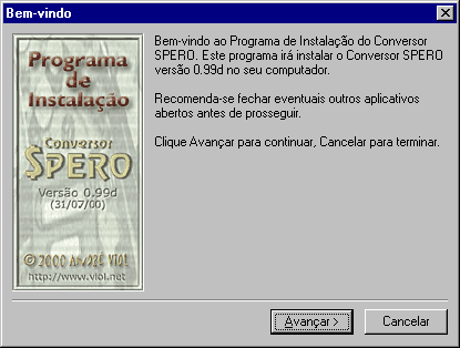 Tela inicial do programa de instala��o