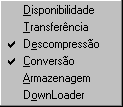 Menu com a sele��o das etapas de processamento